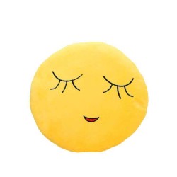 Soft Smiley Emoticon Yellow Round Cushion Pillow Stuffed Plush Toy Doll (Eyelashes)